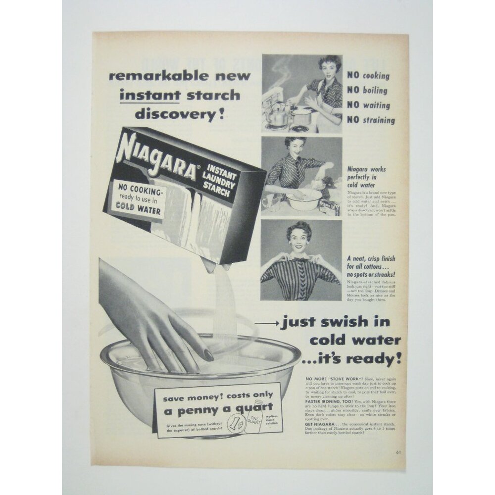 Niagara Instant Laundry Starch Vintage Print Advertising Print 1950s MOD Fashion